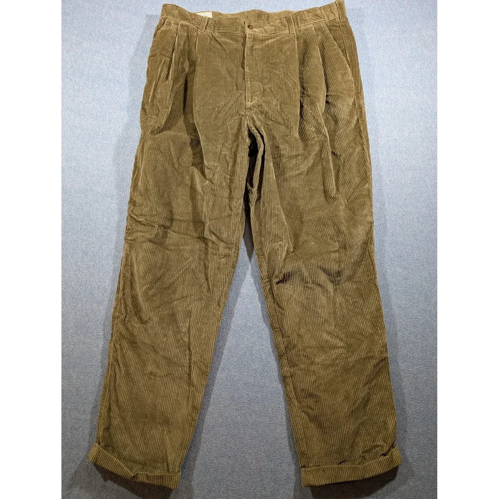 Murano Pants Mens 40x32 Brown Corduroy Pleated Dress Slacks Cuffed Casual